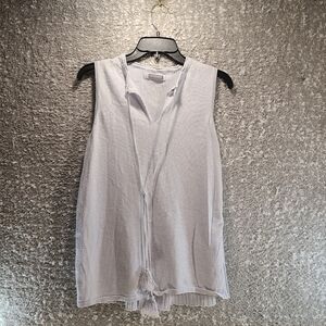 Hemisphere Sleeveless Blouse Women 38 Light Blue V-Neck Tasseled Cotton Cashmere